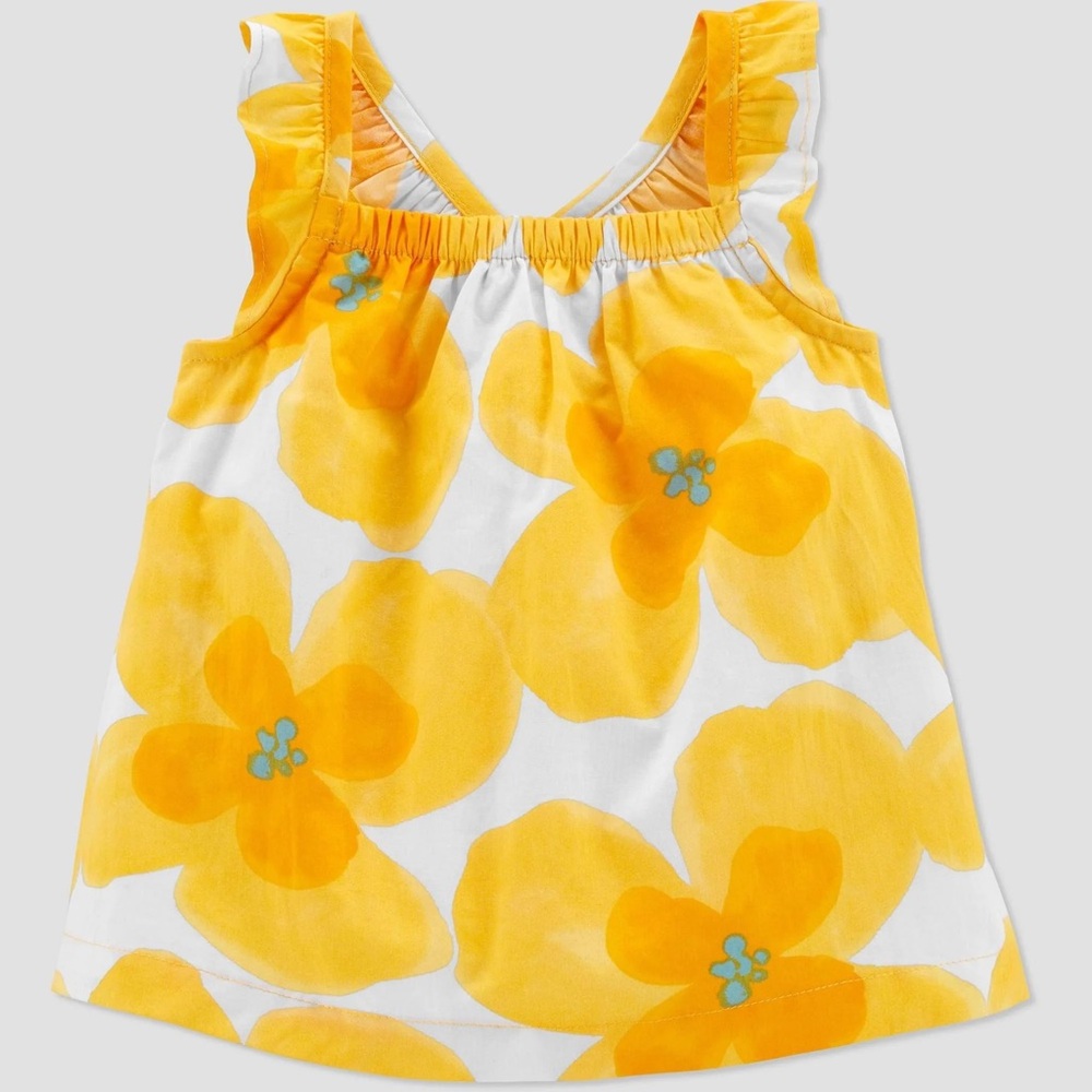Carter’s Floral Print Ruffle Tank Sunsuit Romper Dress Yellow Size 18 Months